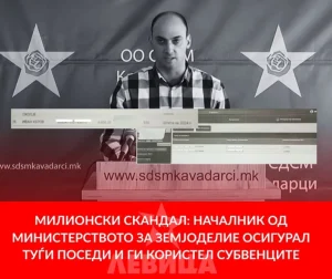 ЛЕВИЦА: Екс началник од Министерството за земјоделство од СДСМ, злоупотребувал туѓи ниви за субвенции