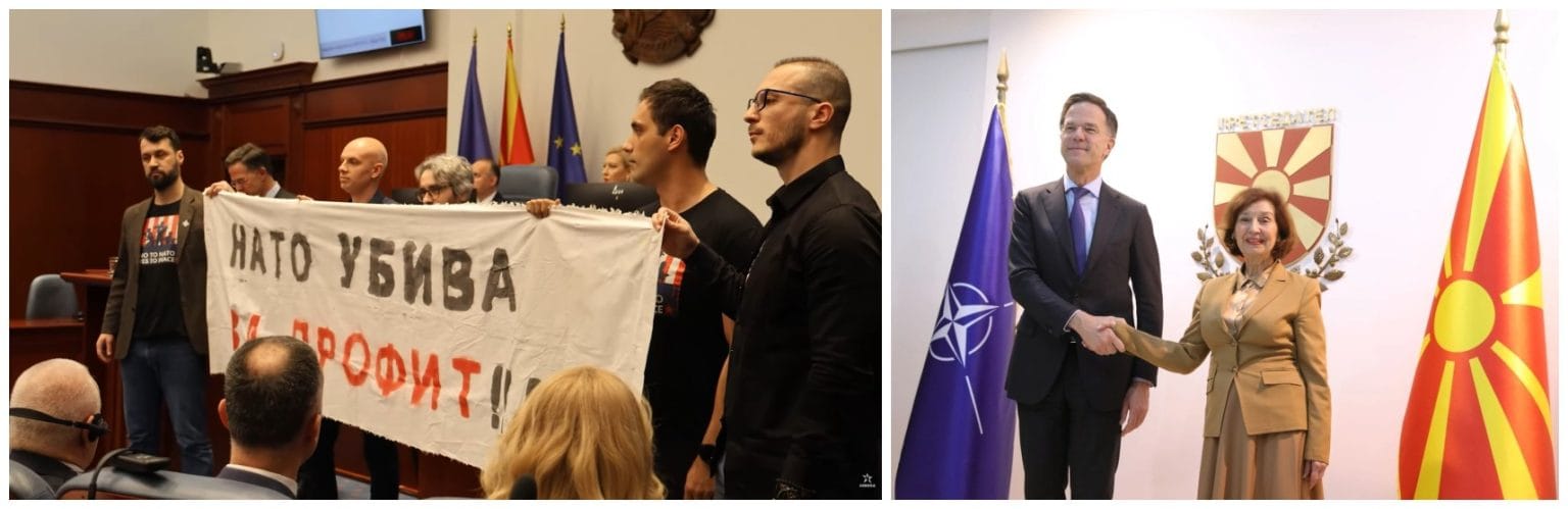 Првиот човек на НАТО на средби со државниот врв: Македонија е верен сојузник; Левица во парламентот го пречека со транспарент